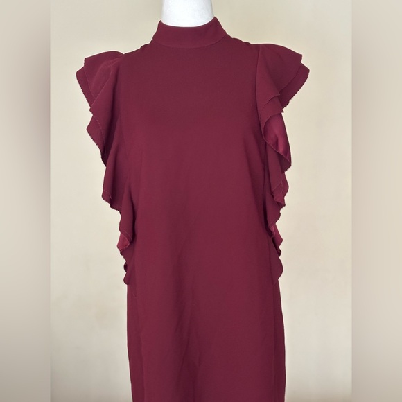 Kate Spade Burgundy Ruffle Mini Dress Size 2 - Picture 3 of 8